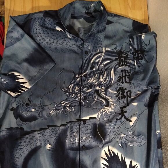 Vintage Amplify Chinese Dragon AOP Polyester Button Down Shirt - Picture 1 of 8